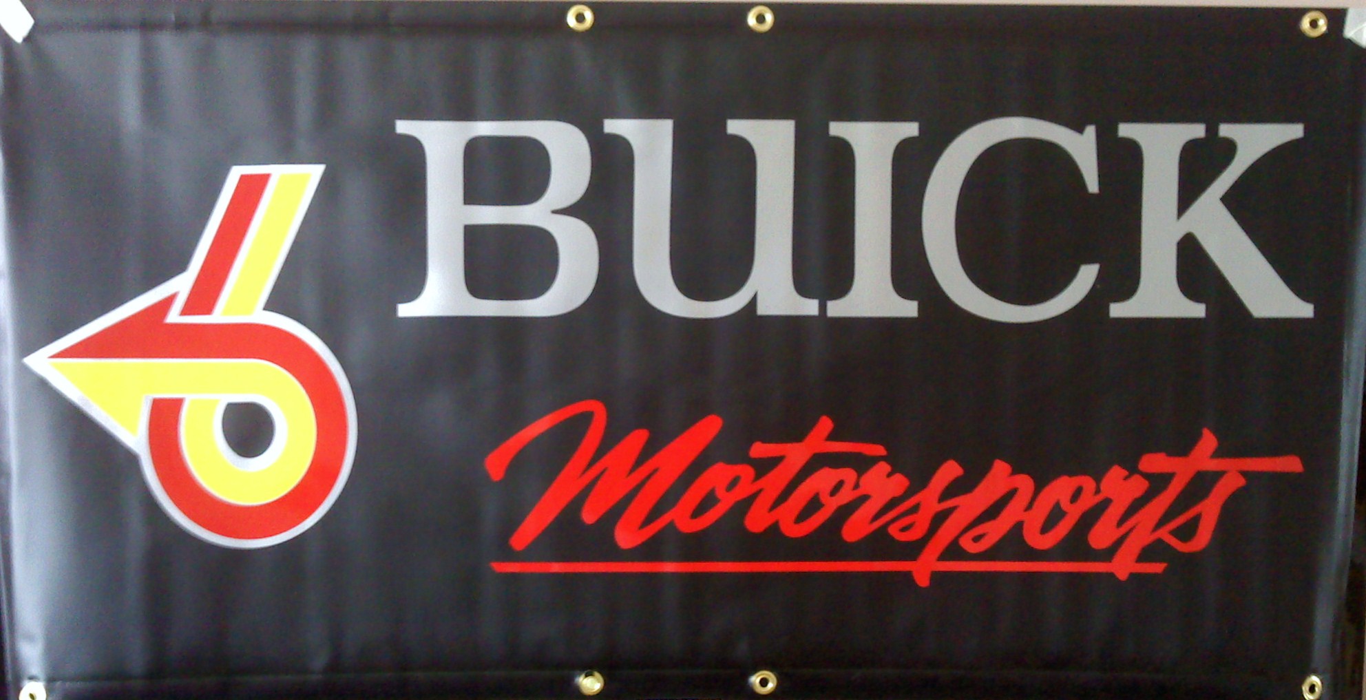 Buick Power6 Motorsports premium 13 oz vinyl banner black with red, yellow and silver lettering 4 FT x 2 FT